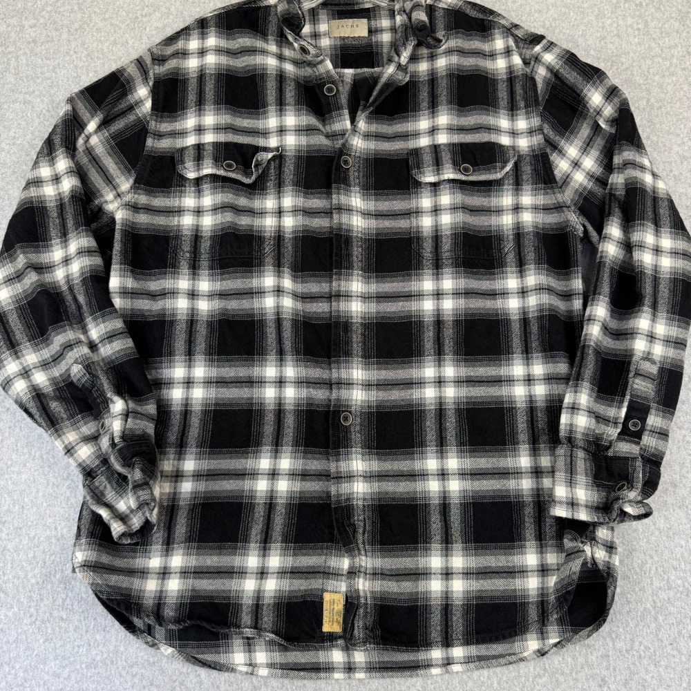 JACHS Mens L Heavyweight Flannel Shirt Black White Plaid Workwear Lumberjack